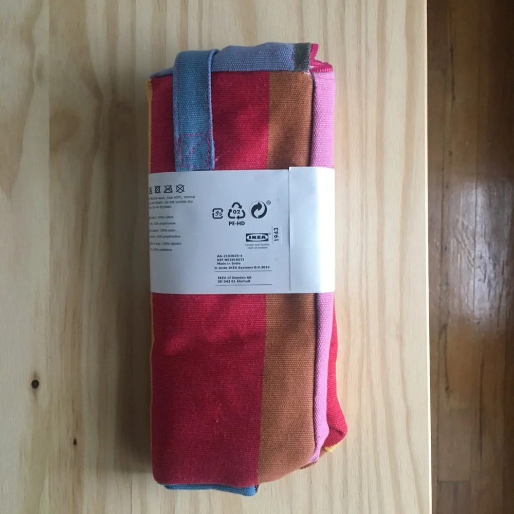 Ikea Alsopp Multi Color Striped Fabric Lunch Bag